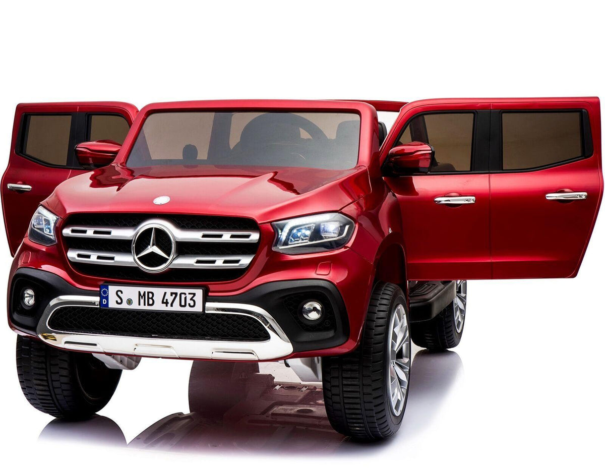 KIDS VIP 2x12V Limited Licensed 4x4 Mercedes Benz X Series 2 Seater Kids Ride On Car Truck, Toy, Leather, Lights, Eva Wheels, Remote, Bluetooth- Red