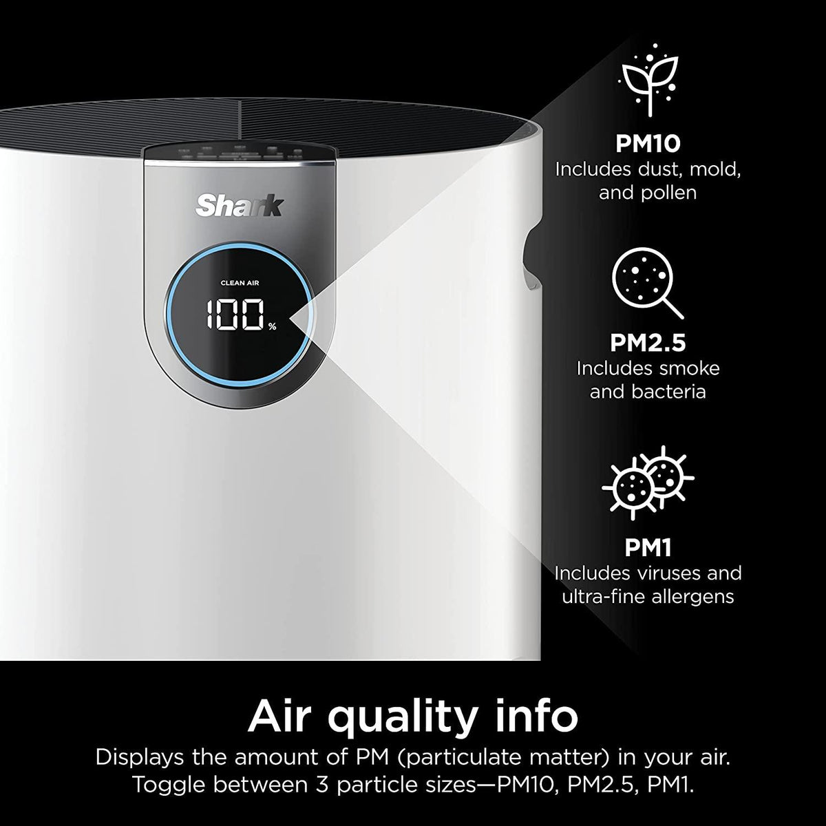 Shark HP201 Air Purifier MAX with True HEPA, Microban Antimicrobial Protection, Cleans up to 1000 Sq. Ft and 99.98% of particles, dust, allergens, viruses, smoke, 0.1–0.2 microns, Odor Lock, White