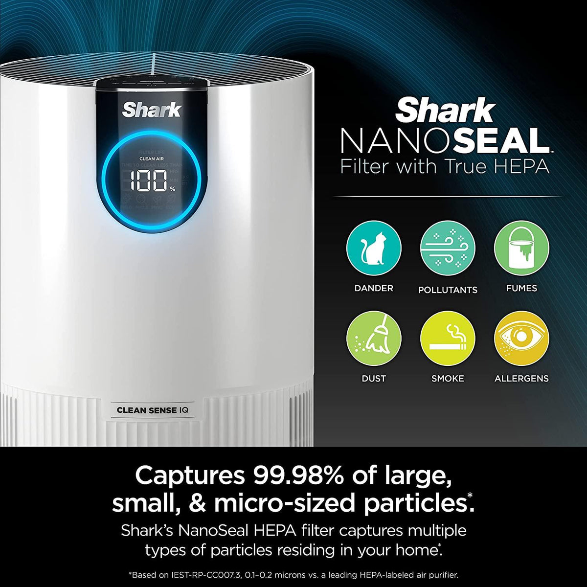 Shark HP102 Air Purifier with True HEPA, Microban Antimicrobial Protection, Cleans up to 500 Sq. Ft, Captures 99.98% of particles, dust, allergens, viruses, smoke, 0.1–0.2 microns, Odor Lock, White