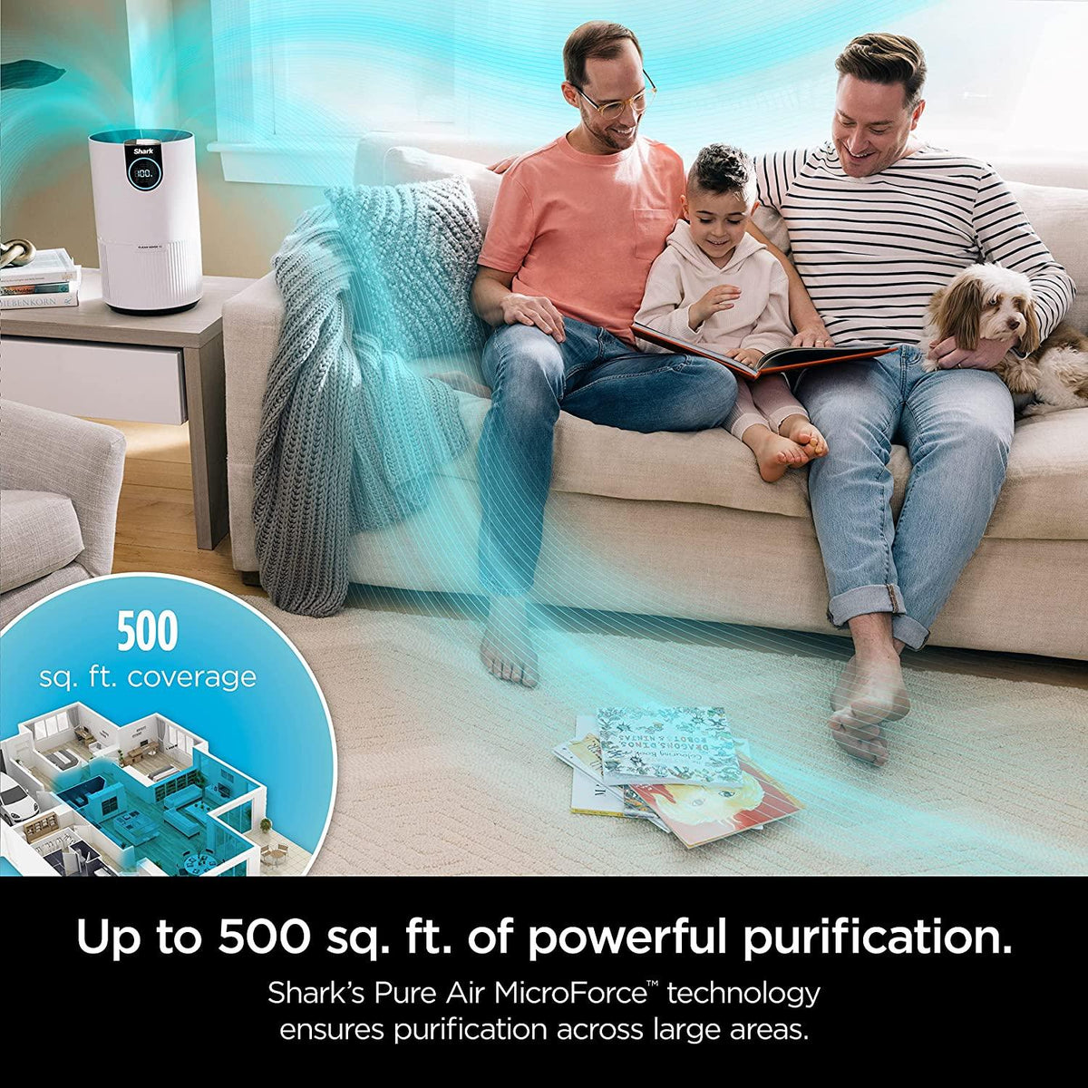 Shark HP102 Air Purifier with True HEPA, Microban Antimicrobial Protection, Cleans up to 500 Sq. Ft, Captures 99.98% of particles, dust, allergens, viruses, smoke, 0.1–0.2 microns, Odor Lock, White