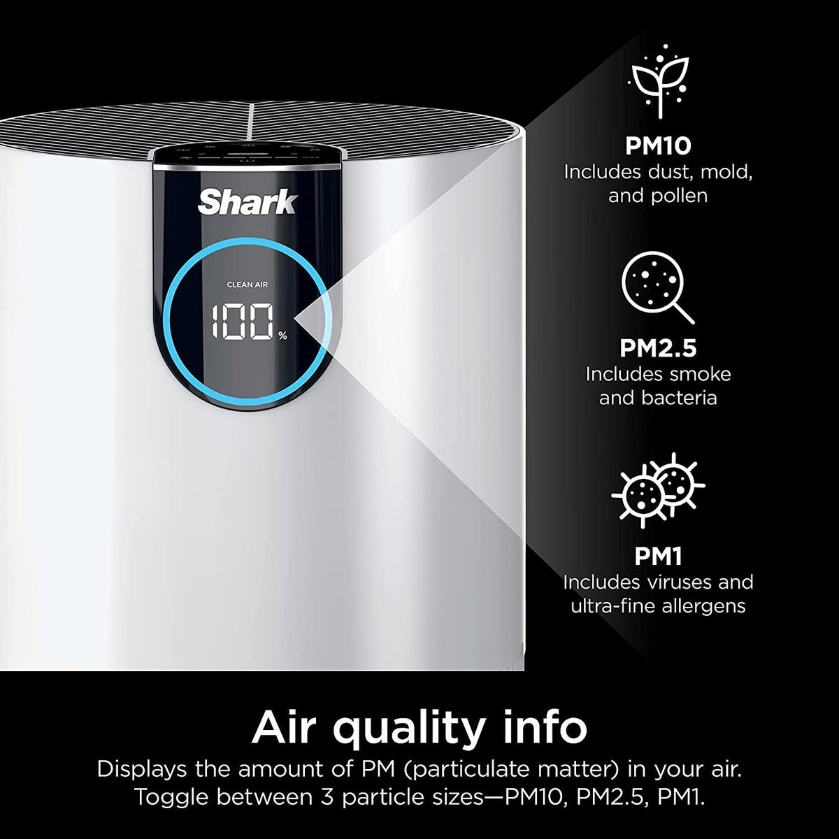 Shark HP102 Air Purifier with True HEPA, Microban Antimicrobial Protection, Cleans up to 500 Sq. Ft, Captures 99.98% of particles, dust, allergens, viruses, smoke, 0.1–0.2 microns, Odor Lock, White