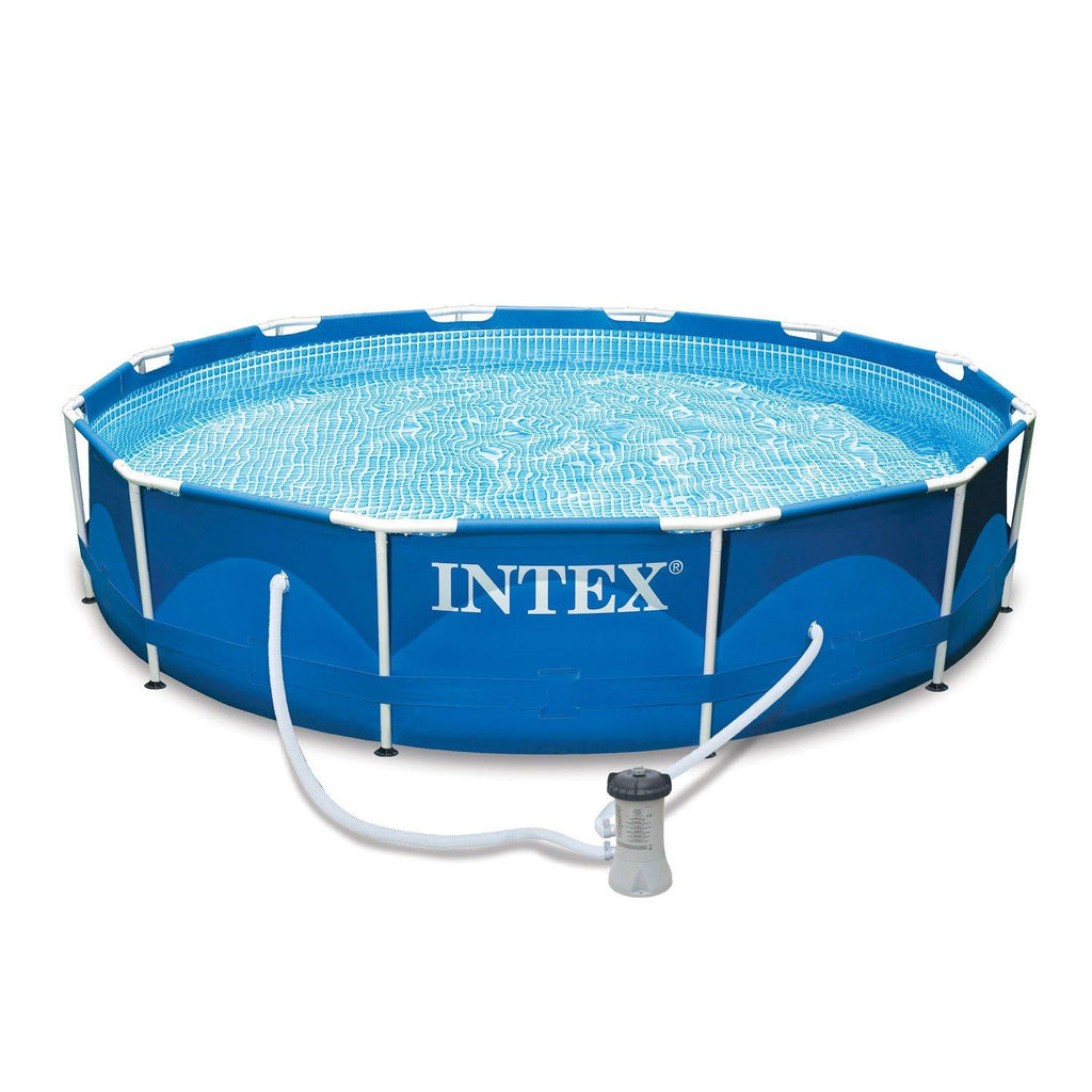 intex 12' x 30" metalframe round pool (2 pack) &amp; replacement cartridge (12 pack)