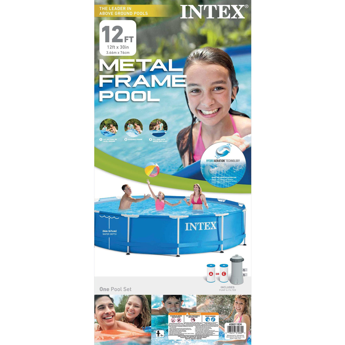 intex 12' x 30" metalframe round pool (2 pack) &amp; replacement cartridge (12 pack)
