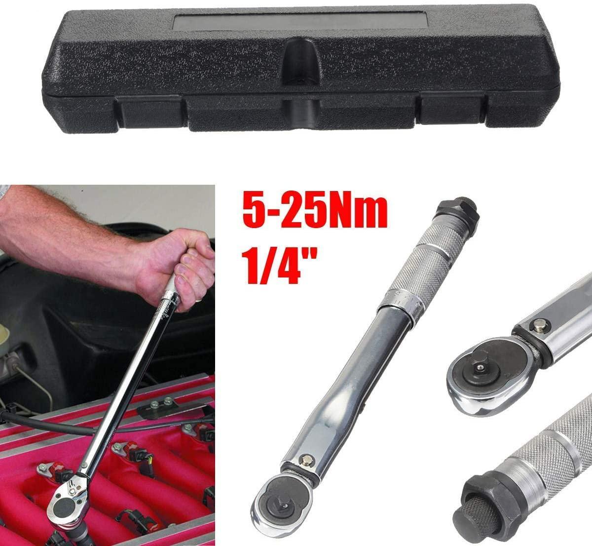 GJNVBDZSF Repair Kit DIY Tools, 1/4 5-25NM Torque Wrench Adjustable Torque Wrench Hand Spanner for Repairing Tool