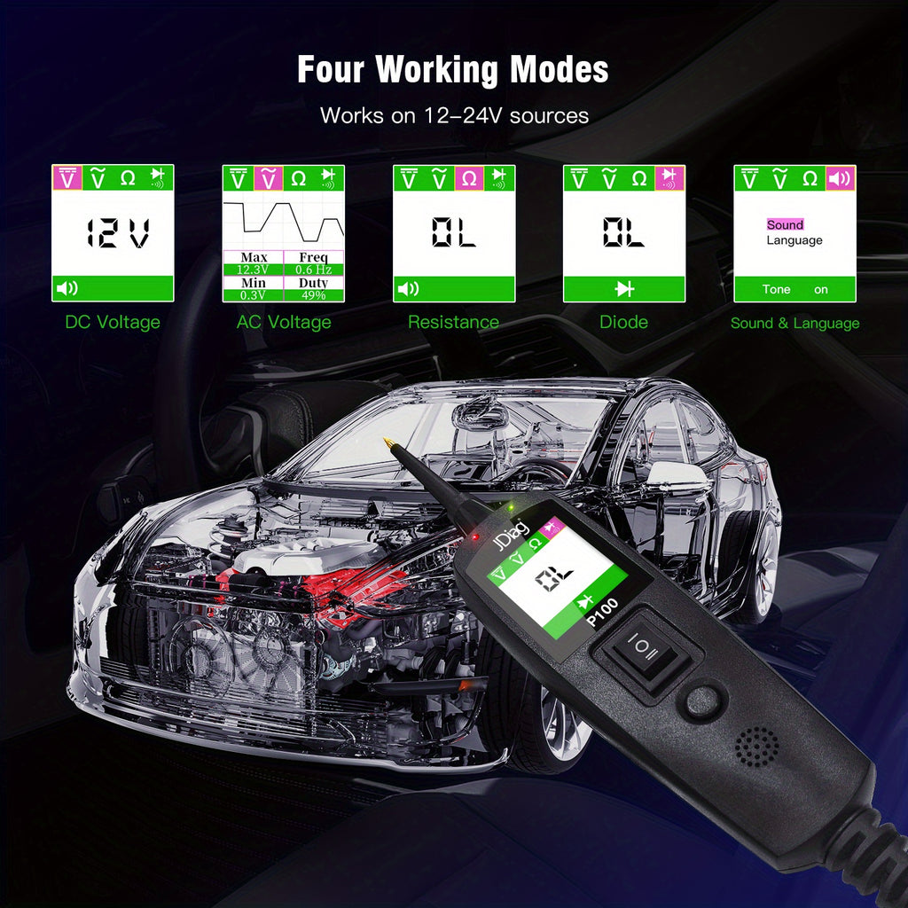 12/24V Multifunctional Car Circuit Tester Power Circuit Probe Kit, Car Battery Voltage/Resistant Tester Diagnostic Tool Component
