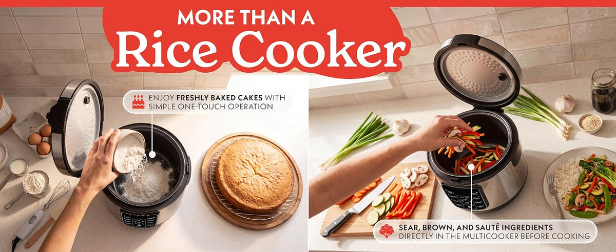 Rice Cooker – 5 Qt Capacity, 20 Cup Cooked, 10 Cup Uncooked, Digital Controls, 6 CooPresets, Grain Cooker & Steamer, Nonstick Pot, Steam Tray, Delay Timer, Keep Warm,  Steel
