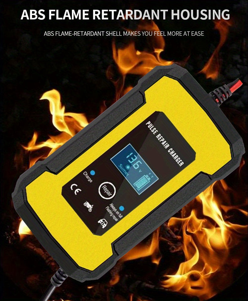 12V 6-Amp Intelligent Car Motorcycle Battery Charger: Smart Digital LCD Display, Pulse Repair & VRLA/AGM/Lead Acid Charging