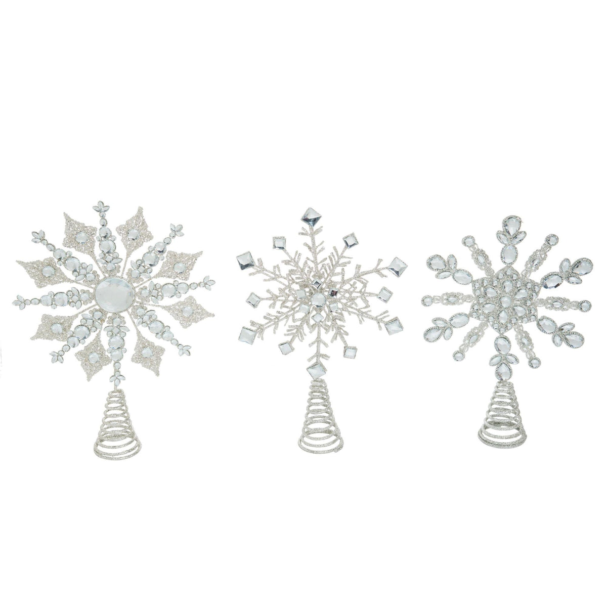 Set of 3 Silver Christmas Glitter Snowflake Tree Topper 15"