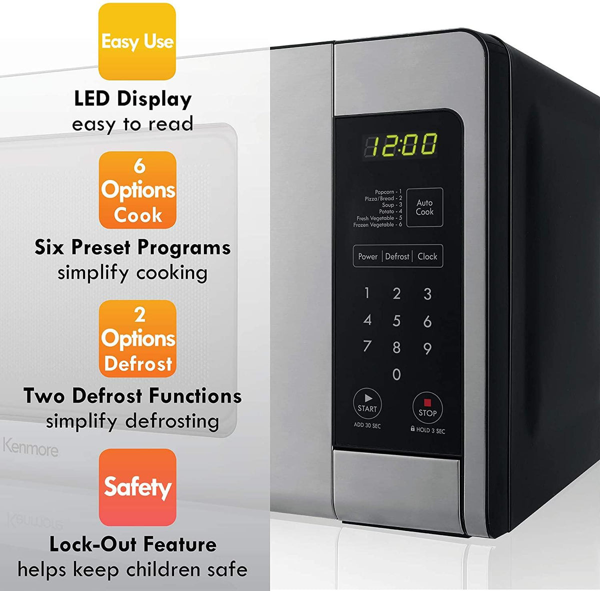 70723 0.7 cu. ft Compact 700 Watts 10 Power Settings, 6 Heating Presets, Removable Turntable, ADA Compliant Small Countertop Microwave,  Steel