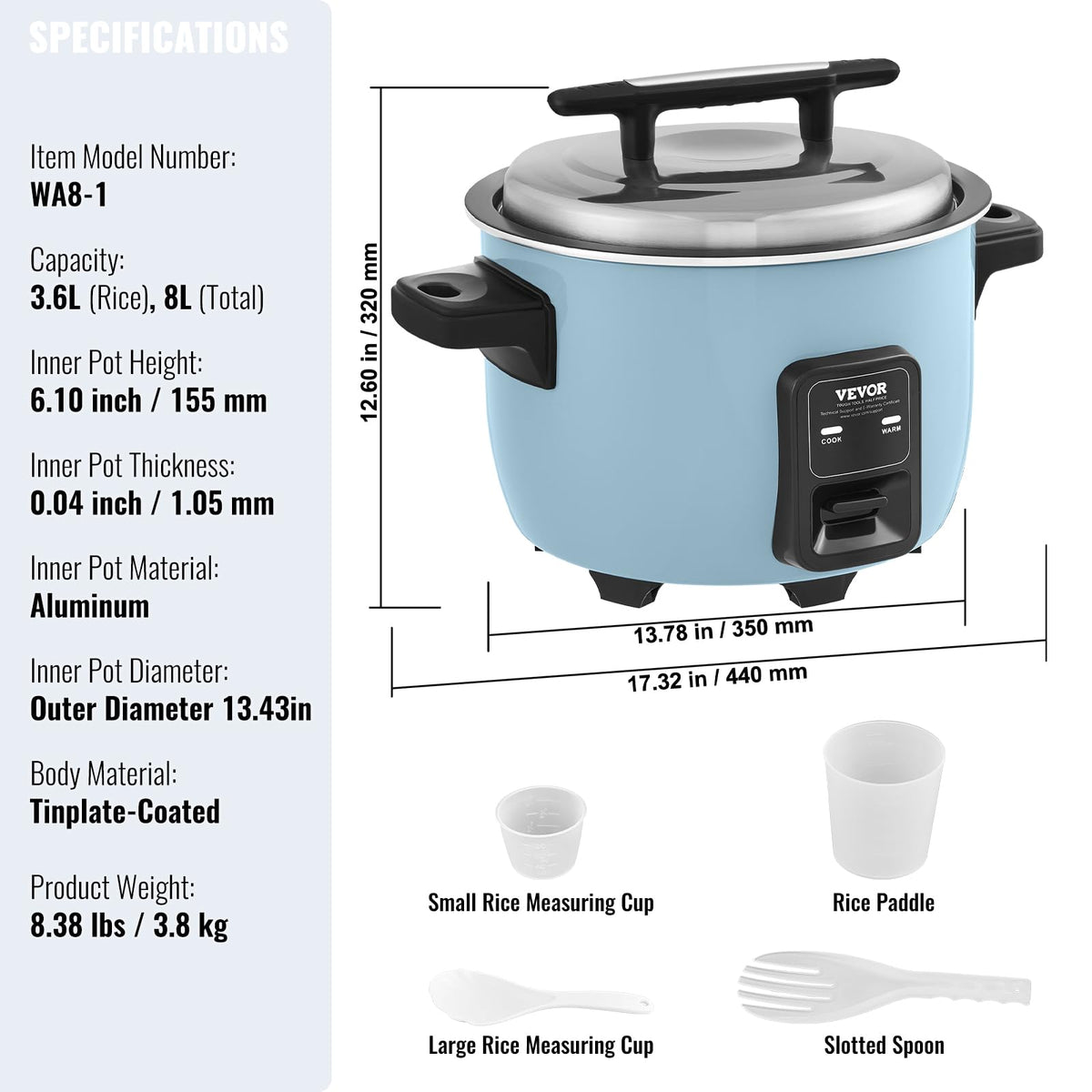 Commercial Rice Cooker, 40-Cup Rice Cooker, 8.45 Qt / 8 Liter LarRice Cooker and Warmer with Nonstick Inner Pot, Fast Cooand 24-Hour Keep Warm, with Rice Cup and Paddle, for Restaurant