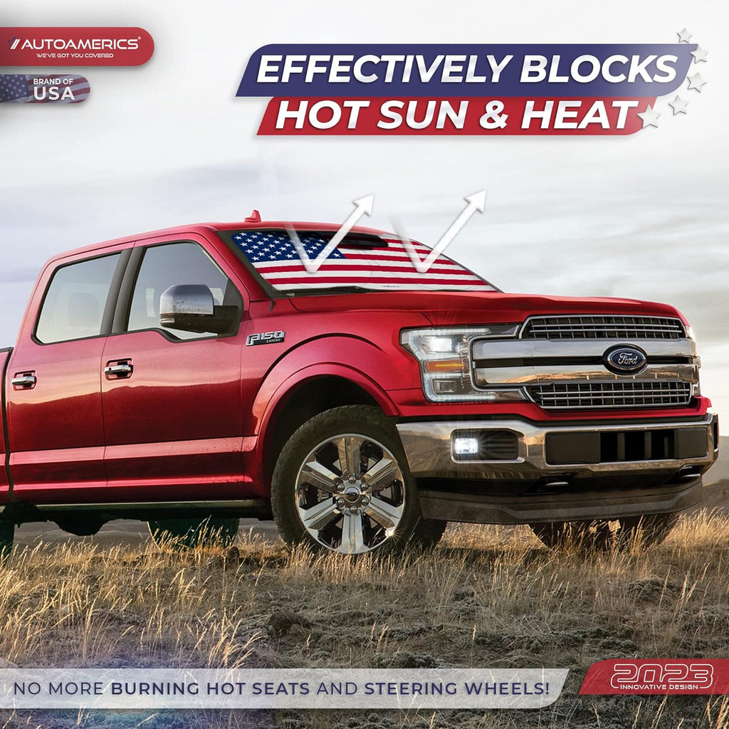 Autoamerics 1-Piece Windshield Sun Shade Original American Flag USA Patriotic  - Foldable Car Front Window Sunshade for Sedans SUV Truck - Blocks Max UV Rays and Keeps Your Vehicle Cool X-Large