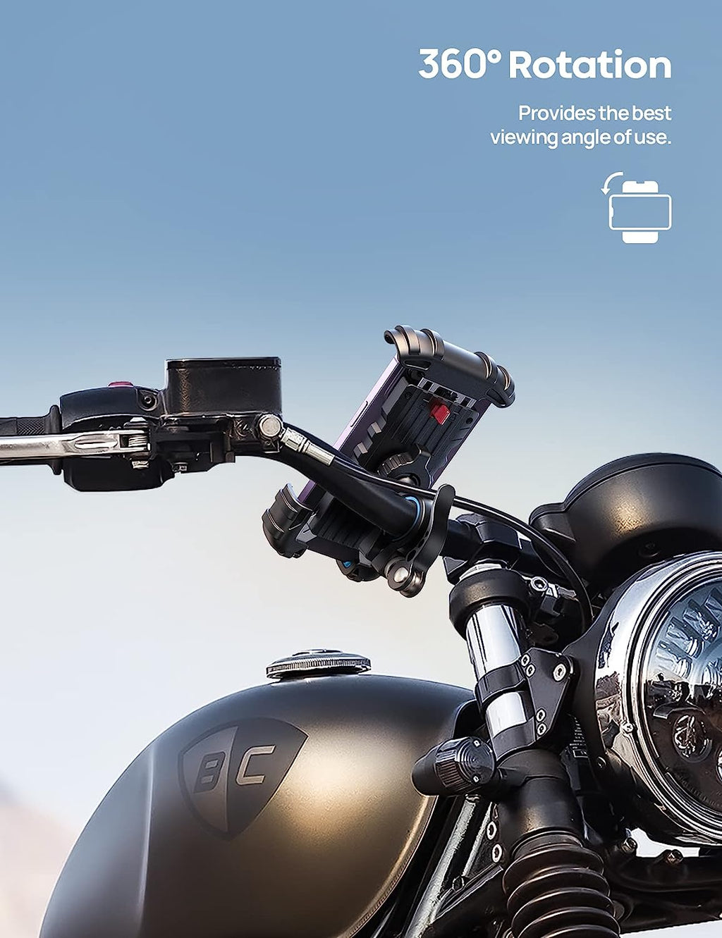 Lamicall Bike Phone Holder, Motorcycle Phone Mount - Motorcycle Handlebar Cell Phone Clamp, Scooter Phone Clip for iPhone 14 Plus/Pro Max, 13 Pro Max, S9, S10 and More 4.7" - 6.8" Smartphones, Blue