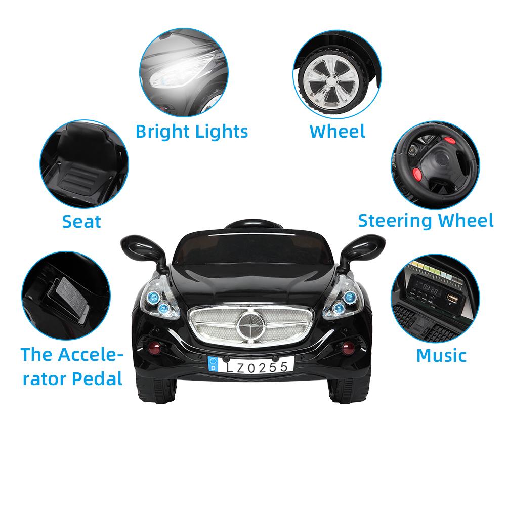 Electric Kids Ride On Cars 12V Battery Stroller Double Drive Motorized Vehicles W/ Wheels Suspension,2.4G Remote Control, Music,Radio, LED Headlights, Horn--Black