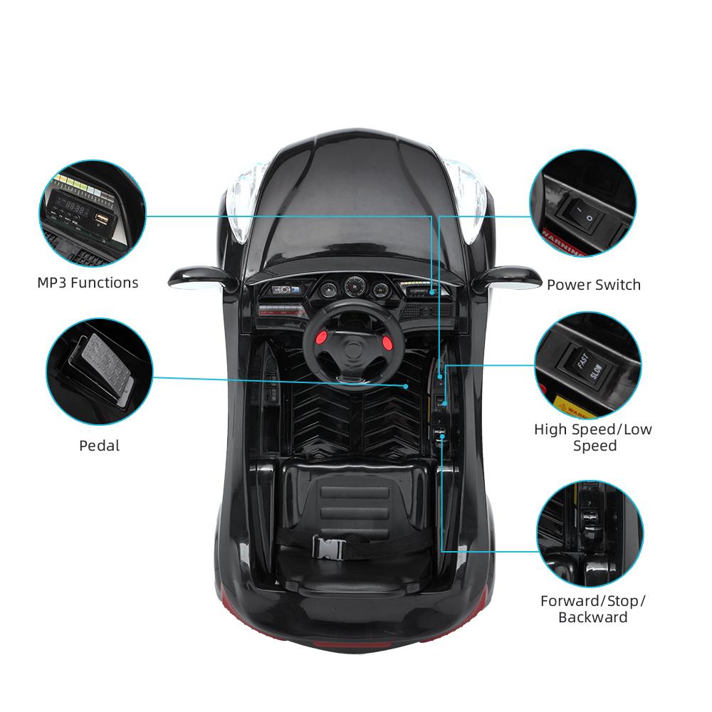 Electric Kids Ride On Cars 12V Battery Stroller Double Drive Motorized Vehicles W/ Wheels Suspension,2.4G Remote Control, Music,Radio, LED Headlights, Horn--Black
