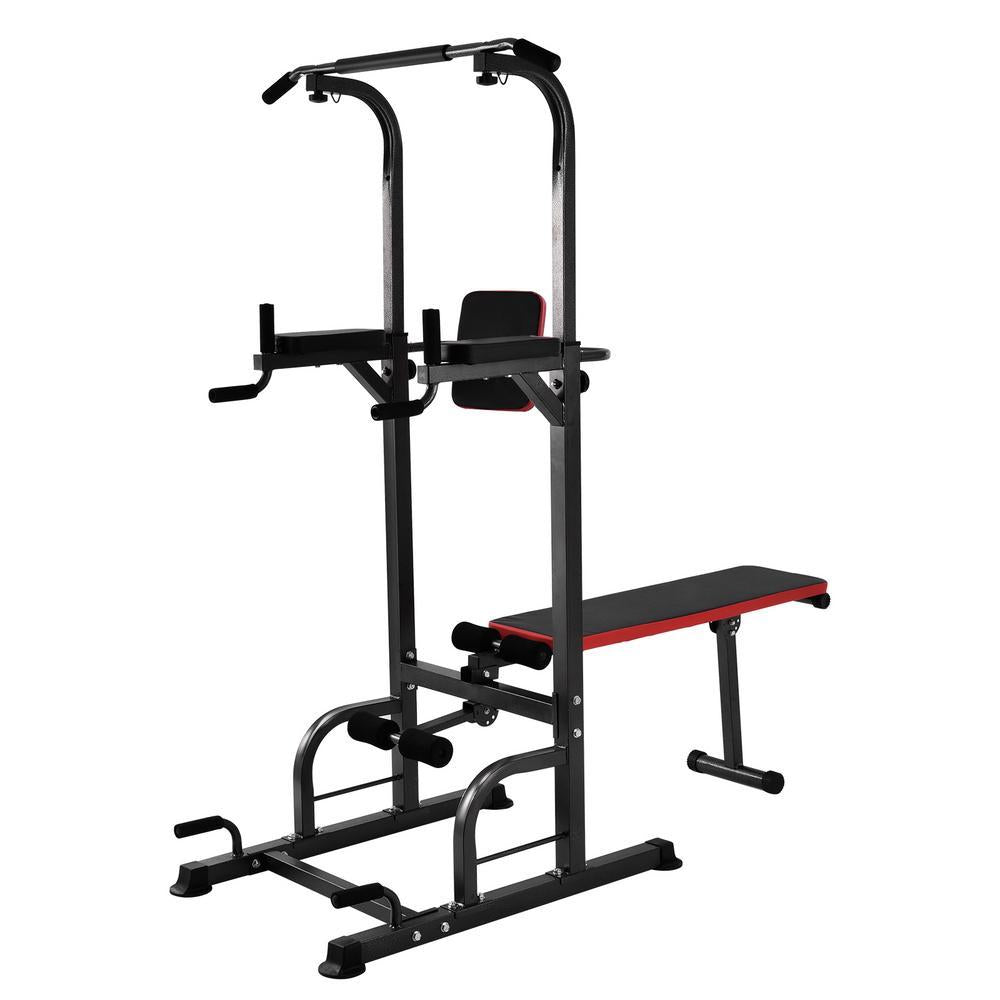 Hemousy Multifunctional Fitness Rack, Workout Dip Station Sit up Bench Adjusting Height Home Gyms Pull Up Dip Station Black