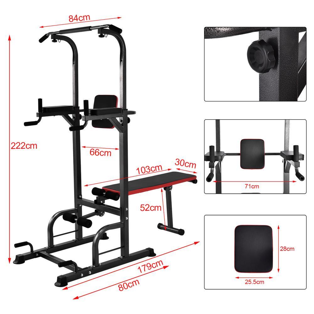 Hemousy Multifunctional Fitness Rack, Workout Dip Station Sit up Bench Adjusting Height Home Gyms Pull Up Dip Station Black