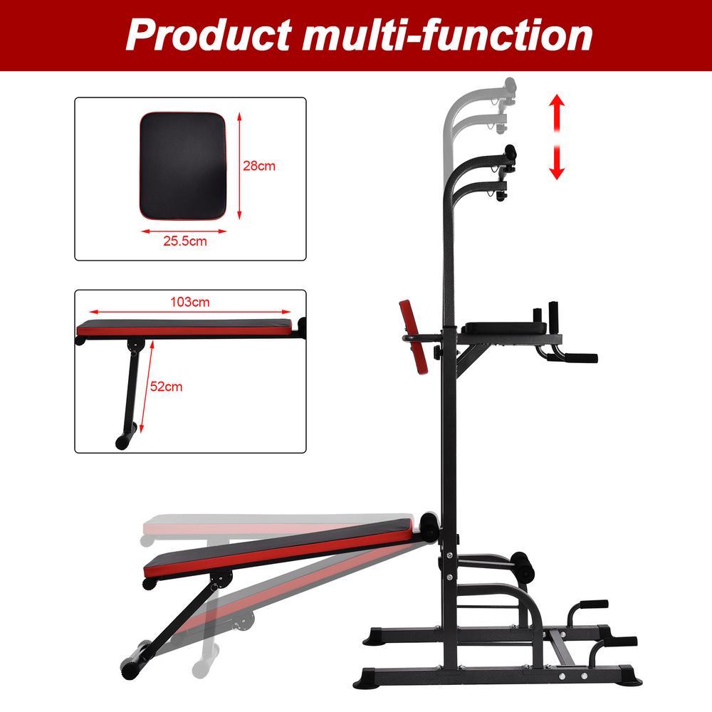 Hemousy Multifunctional Fitness Rack, Workout Dip Station Sit up Bench Adjusting Height Home Gyms Pull Up Dip Station Black