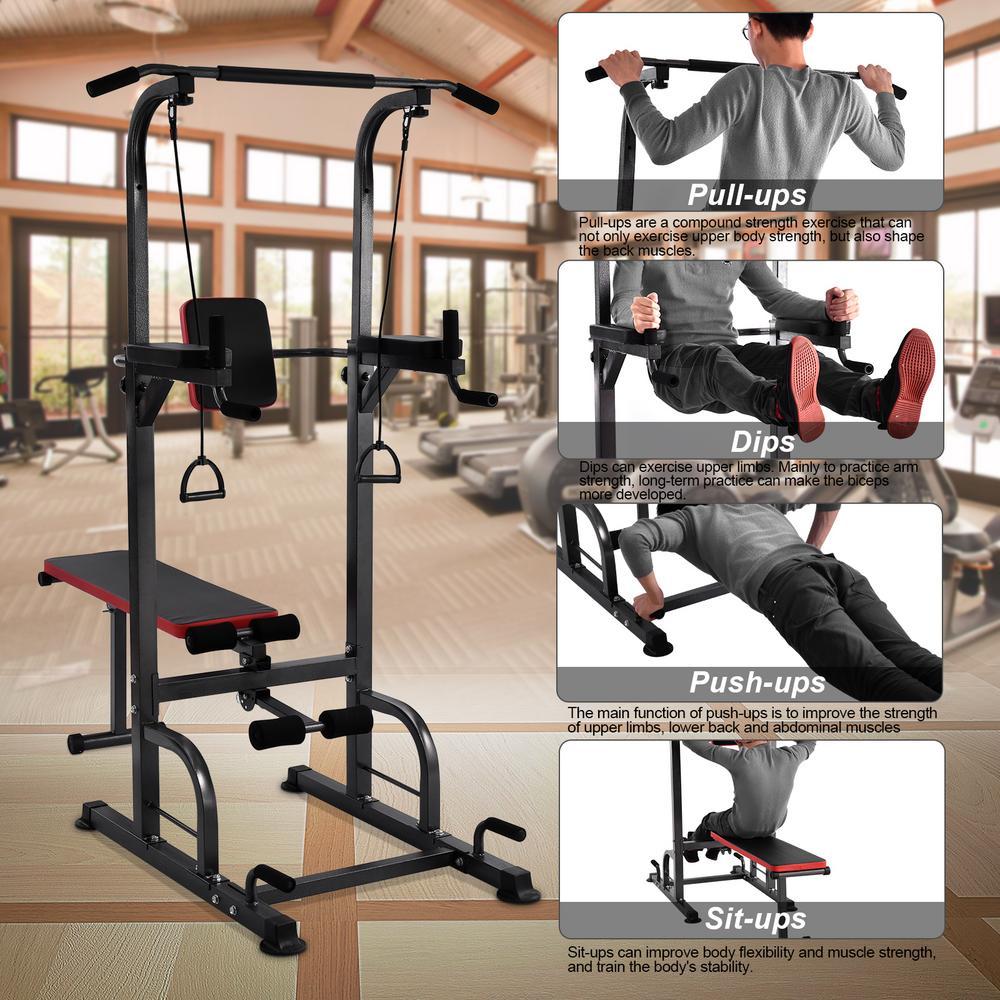 Hemousy Multifunctional Fitness Rack, Workout Dip Station Sit up Bench Adjusting Height Home Gyms Pull Up Dip Station Black