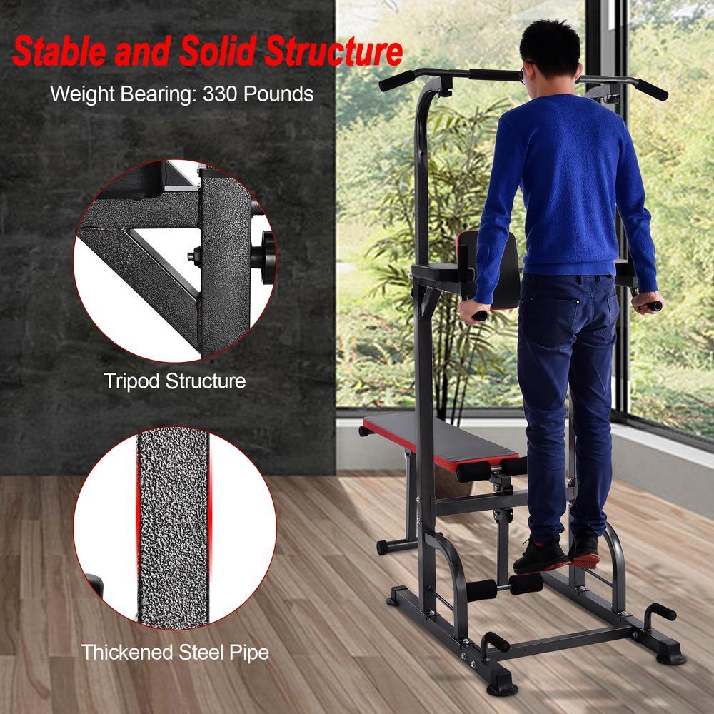 Hemousy Multifunctional Fitness Rack, Workout Dip Station Sit up Bench Adjusting Height Home Gyms Pull Up Dip Station Black