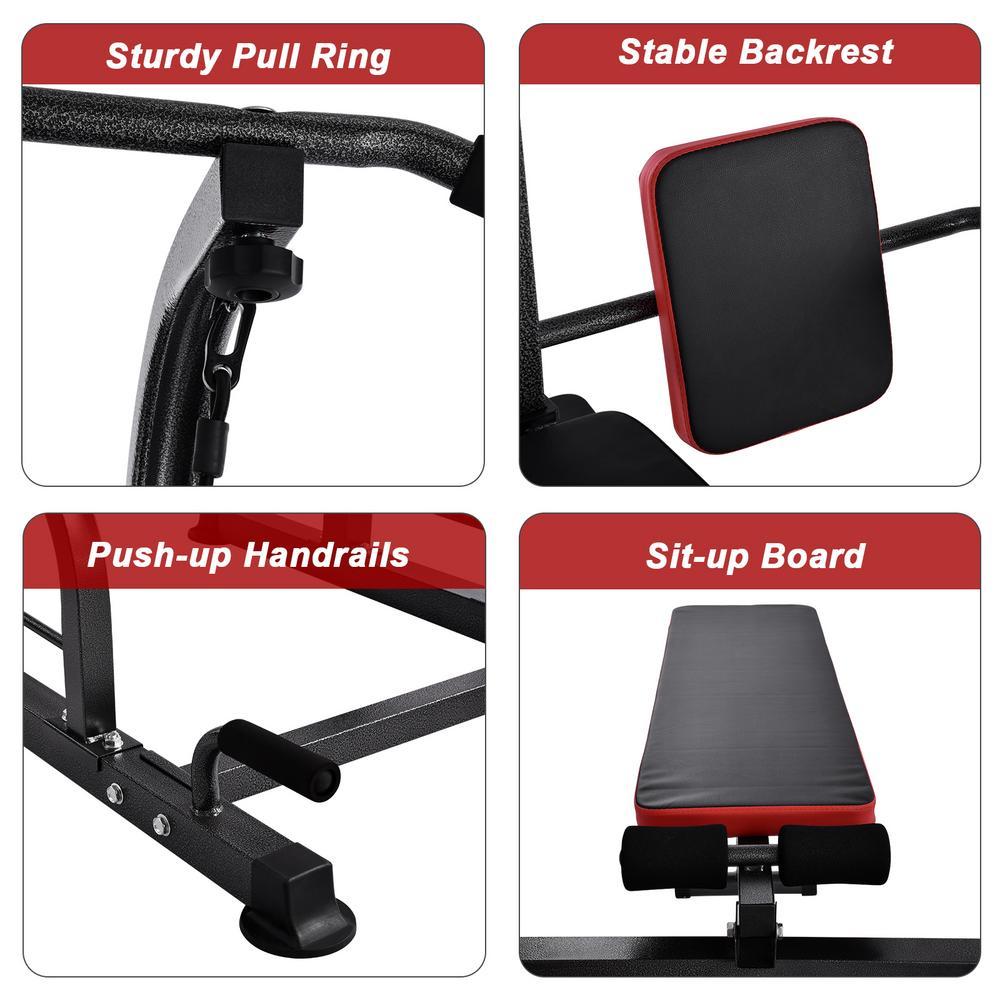 Hemousy Multifunctional Fitness Rack, Workout Dip Station Sit up Bench Adjusting Height Home Gyms Pull Up Dip Station Black
