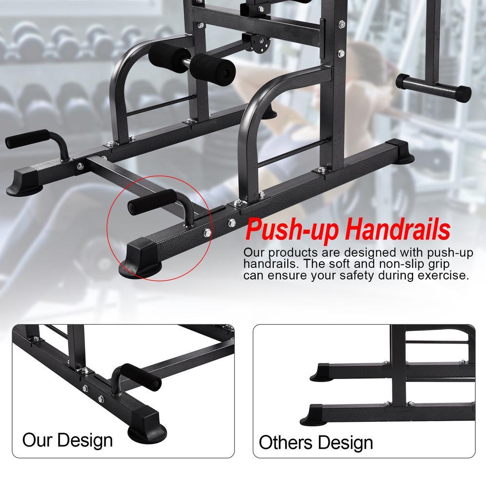 Hemousy Multifunctional Fitness Rack, Workout Dip Station Sit up Bench Adjusting Height Home Gyms Pull Up Dip Station Black
