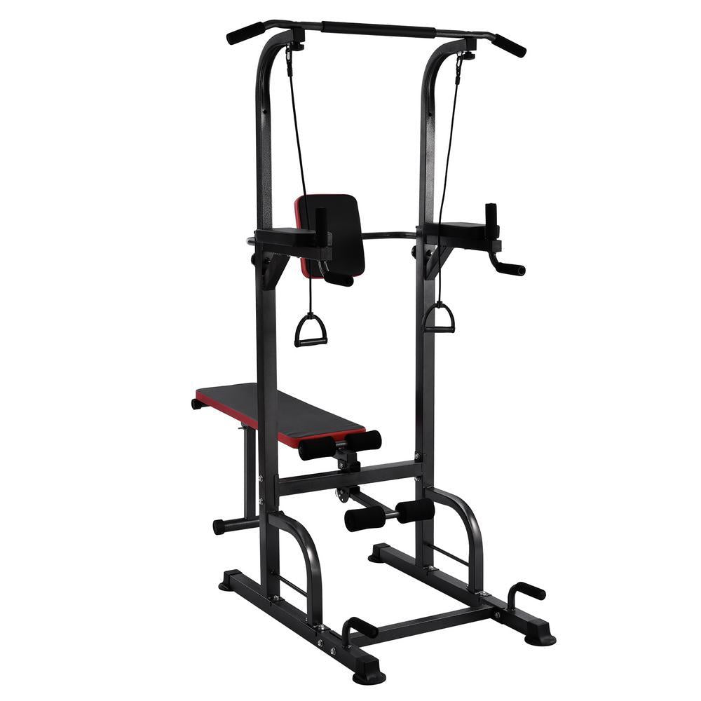Hemousy Multifunctional Fitness Rack, Workout Dip Station Sit up Bench Adjusting Height Home Gyms Pull Up Dip Station Black