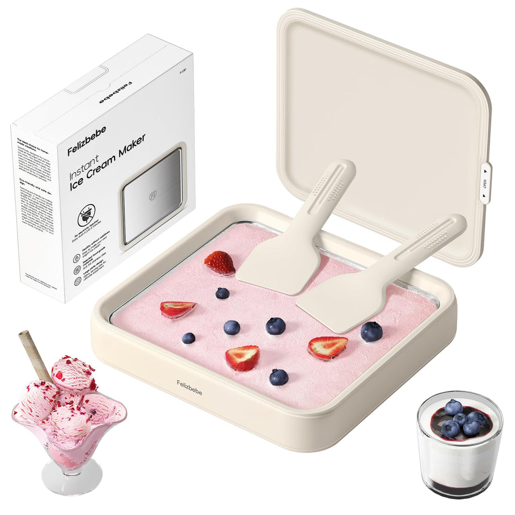 Rolled Ice Cream Maker,   Ice Cream Roller Tray with Lid and 2 Spatulas, Food Grade Premium  Steel Cold Plate No-electricity for Fun Family Activities, DIY Parent-Child Time