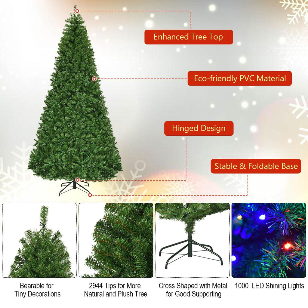 Costway 9Ft Pre-Lit Artificial Christmas Tree Hinged 1000 LED Lights
