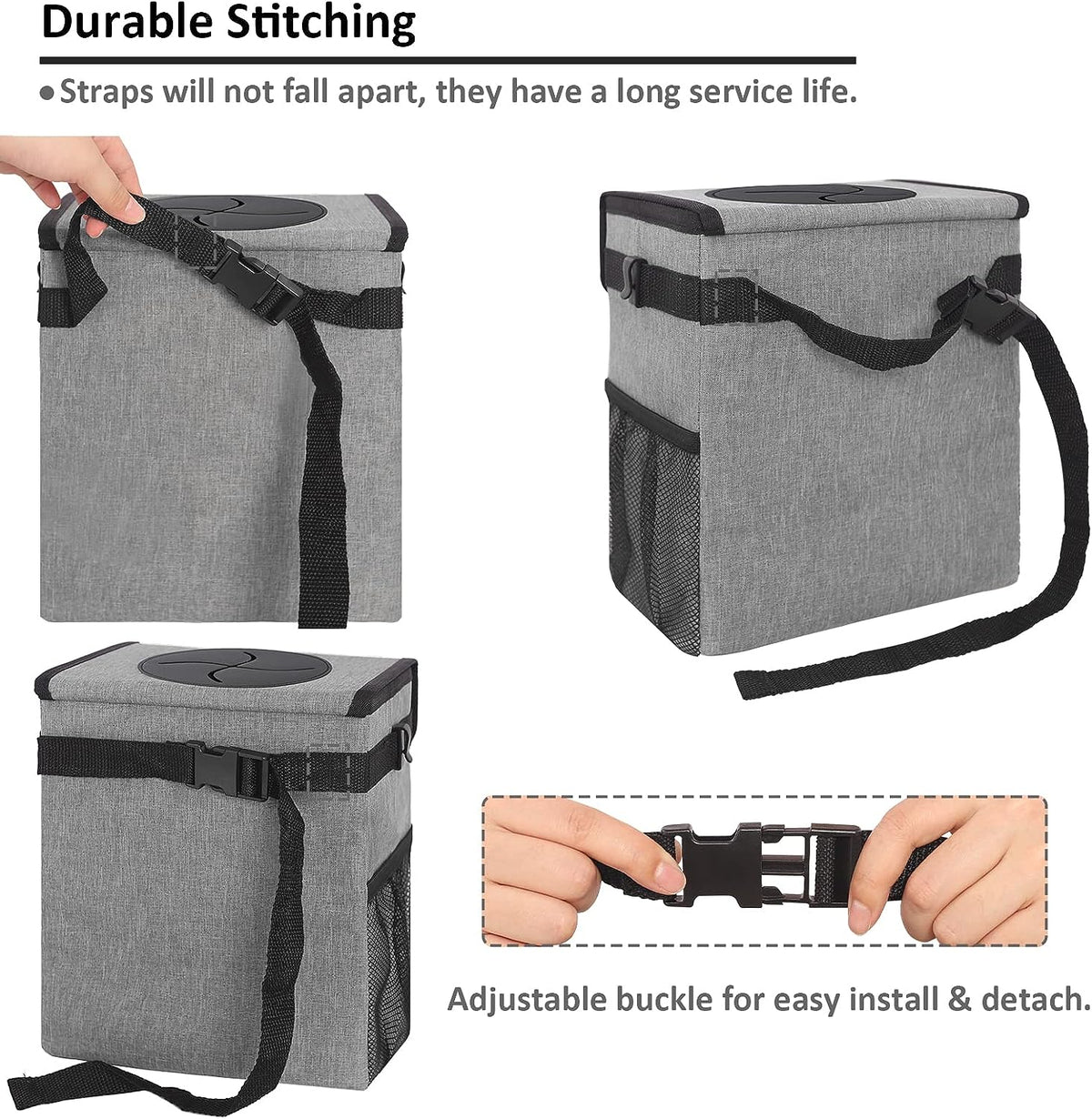 Vankor Cute Leak Proof Trash Can, Trash Bag Bin, Hanging Waterproof Automotive Garbage Cans For Vehicles, Car, Grey
