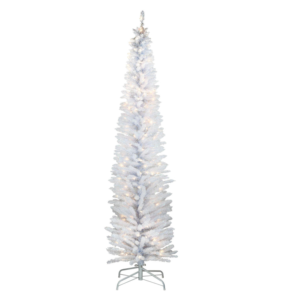 7' Pre-Lit White Iridescent Tinsel Artificial Christmas Tree - Clear Lights