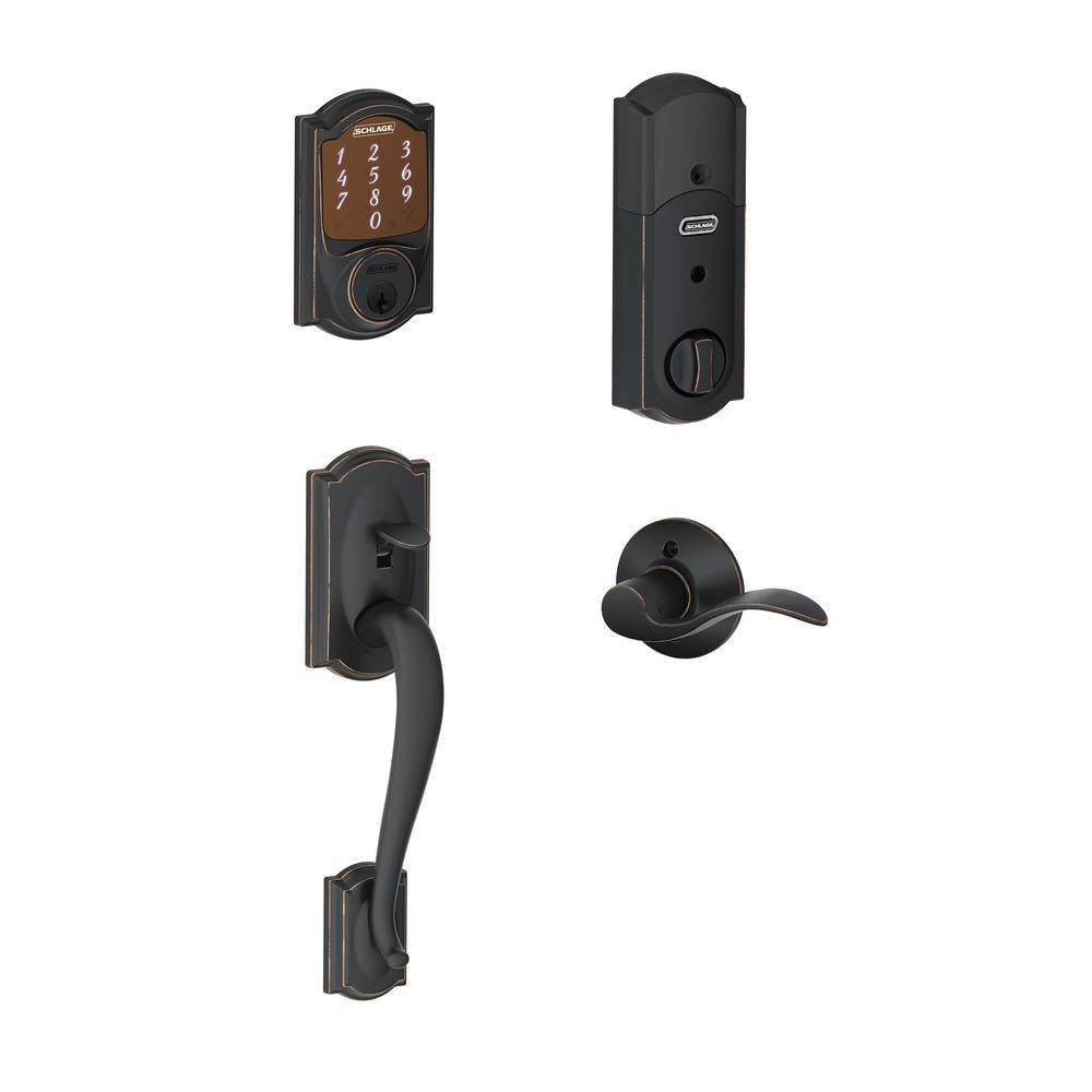 Camelot Aged Bronze Sense Smart Door Lock with Left Handed Accent Lever Door Handleset