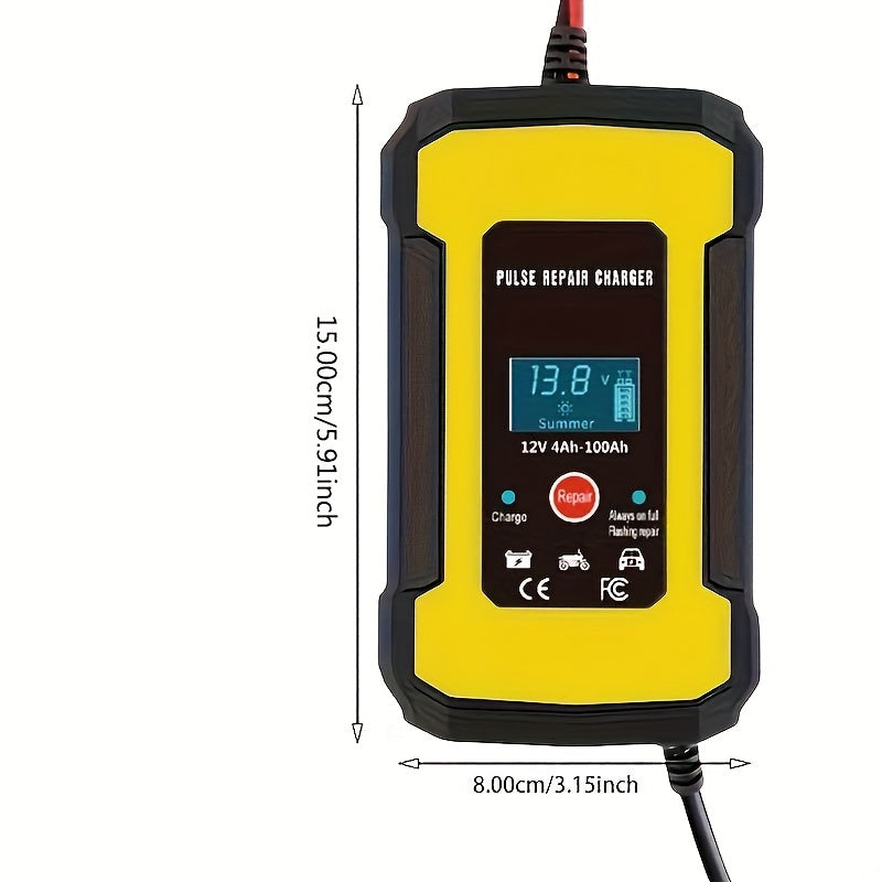 12V 6-Amp Intelligent Car Motorcycle Battery Charger: Smart Digital LCD Display, Pulse Repair & VRLA/AGM/Lead Acid Charging