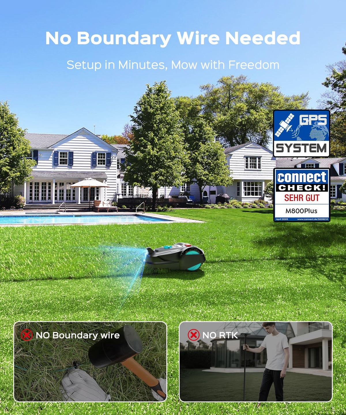 2026 M800Plus Robot Lawn Mower, GPS &amp; 3D Vision, with 32.8 ft Magnetic Stripe, Obstacle Avoidance, Auto-Charging, APP Control, Bow-Shaped Mowing for Lawns up to 8611 sq.ft (Jet Black)