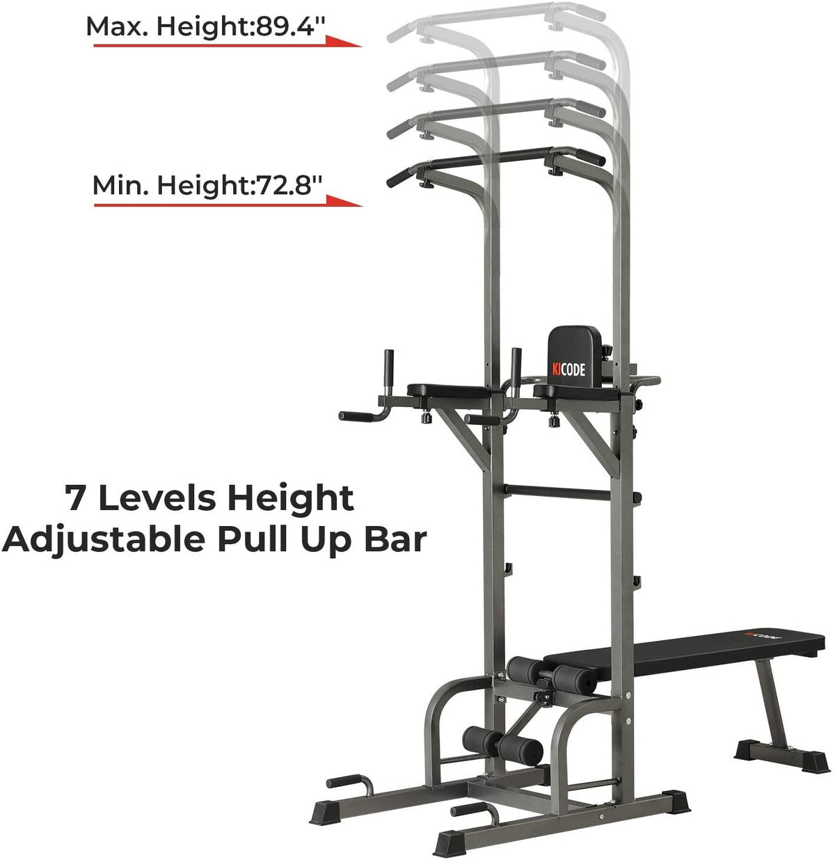 Upper Body, Core, &amp; Back Home Workout Steel Power Tower with Bench Pull Up Bar Dip Station, 7 Height Adjustable Pull Up Tower for Home Gym Strength Training Exercise Workout Equipment,400LBS