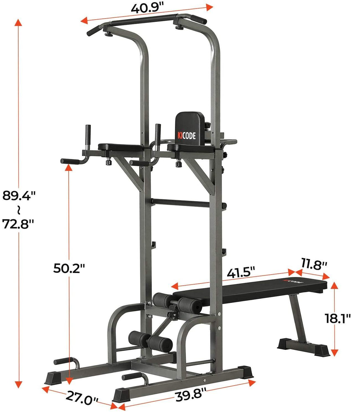 Upper Body, Core, &amp; Back Home Workout Steel Power Tower with Bench Pull Up Bar Dip Station, 7 Height Adjustable Pull Up Tower for Home Gym Strength Training Exercise Workout Equipment,400LBS