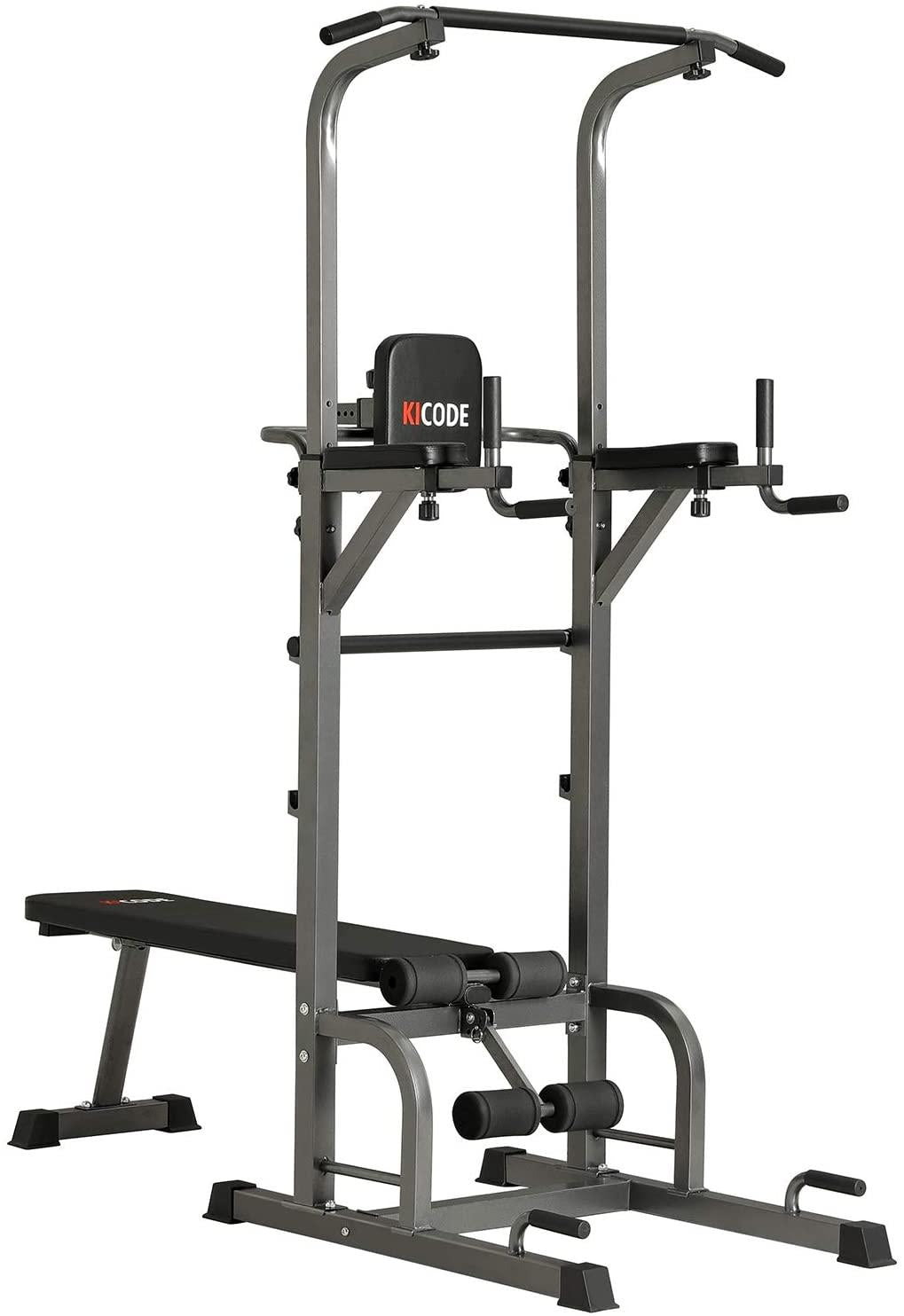 Upper Body, Core, &amp; Back Home Workout Steel Power Tower with Bench Pull Up Bar Dip Station, 7 Height Adjustable Pull Up Tower for Home Gym Strength Training Exercise Workout Equipment,400LBS