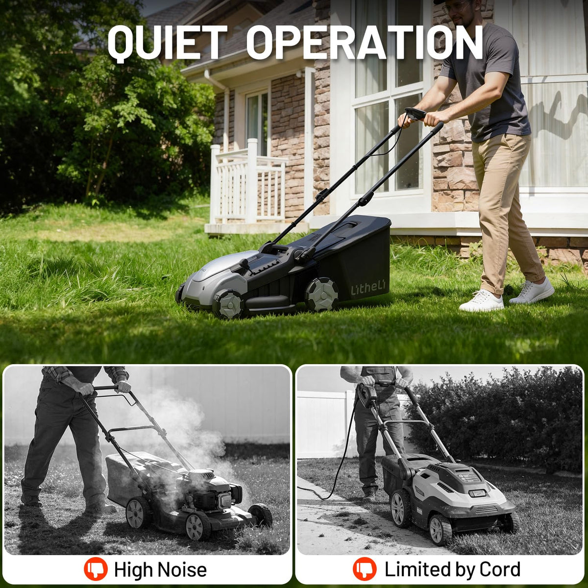 40V (2×20V) Push Mower, Electric Lawn Mower Cordless 16″, Brushless Motor, 6-Height Adjust, 50L Grass Collector, 2×5.0Ah Batteries &amp; Charger