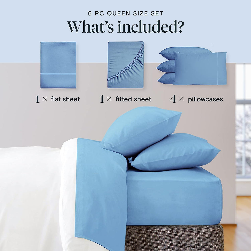 LuxClub 6 PC Full Size Sheet Set Bamboo Sheets Deep Pockets 18" Eco Friendly Wrinkle Free Cooling Sheets Machine Washable Hotel Bedding Silky Soft - Denim Full