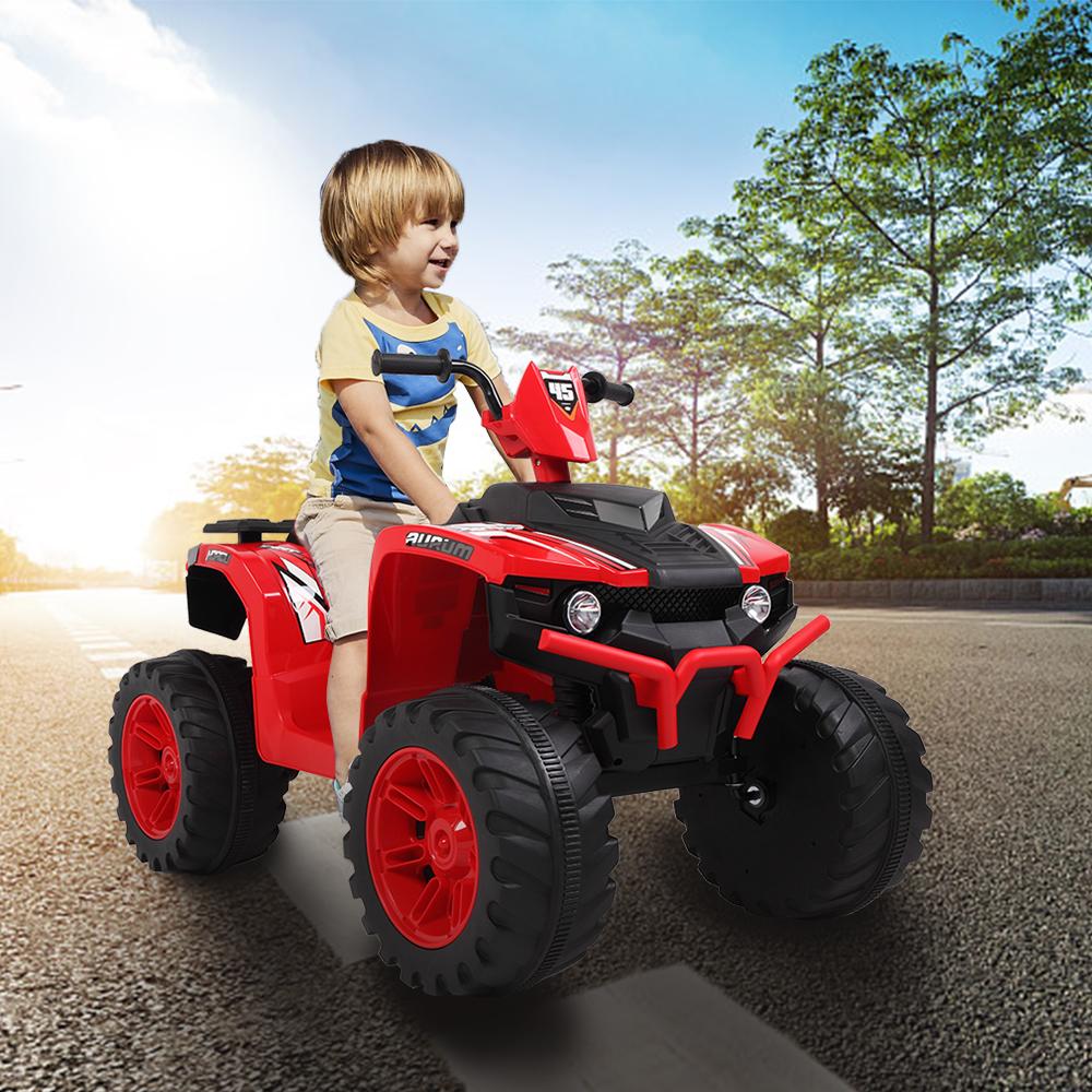 12V Battery Powered Kids Electric Vehicle, Ride on Car ATV for Kids, 4 Wheeler Quad with Headlights, MP3, USB, Volume Control, LarSeat, Electric Ride on Toys for Boys Girls, Two Speed Mode, Q11311