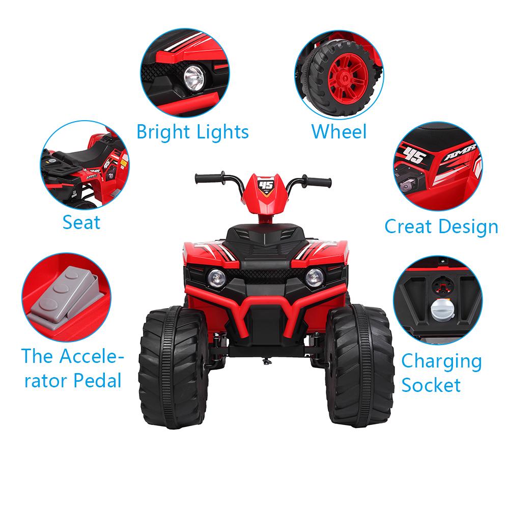 12V Battery Powered Kids Electric Vehicle, Ride on Car ATV for Kids, 4 Wheeler Quad with Headlights, MP3, USB, Volume Control, LarSeat, Electric Ride on Toys for Boys Girls, Two Speed Mode, Q11311