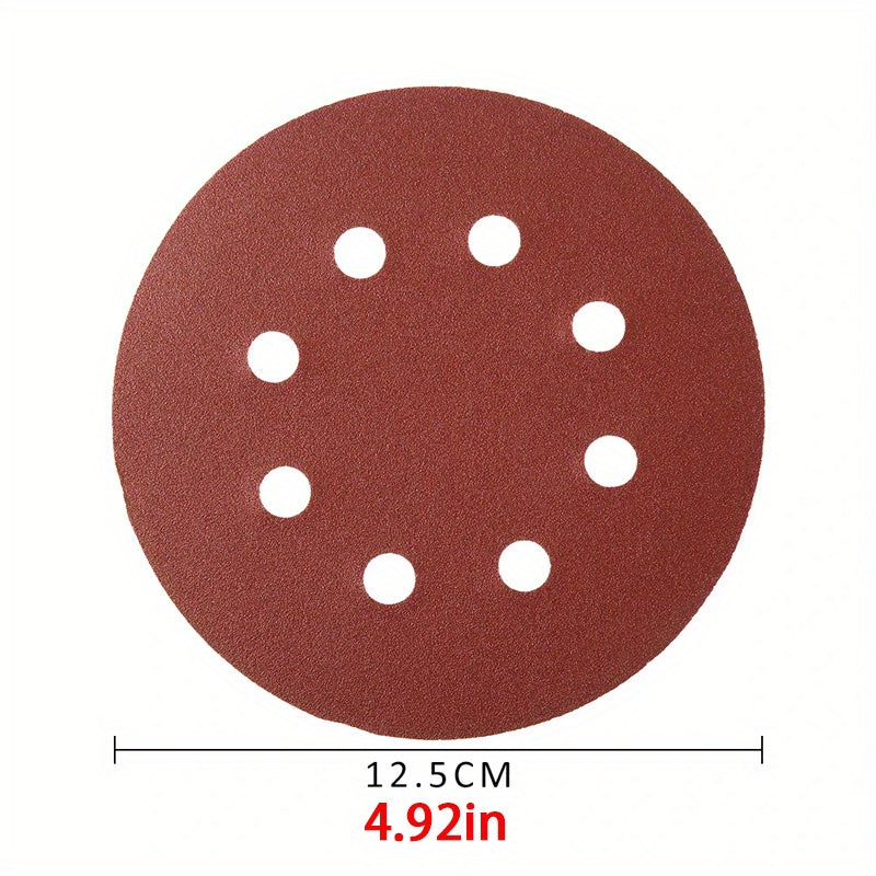 50pcs 12.5cm/4.92in Sandpaper Round Sanding Discs - 8 Hole Hook & Loop Sander Polishing Pad for Buffing & Sanding