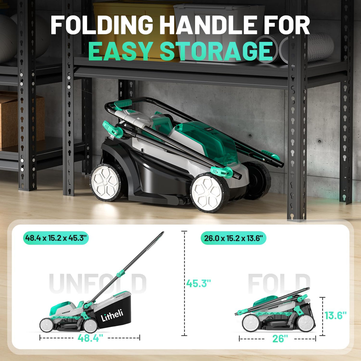 13.1inch Electric Lawn Mower Cordless,Grass Cutter Machine for 1600 Sq.Ft.Lawnmower with Brushless Motor, 8 Gallon Capacity, Cutting Height from 1 to 2.5 in, Includes 1X4.0 Ah Battery