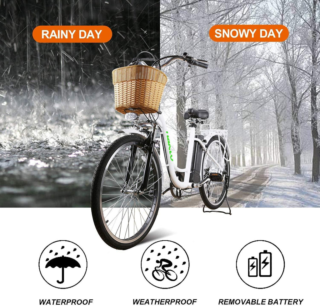Electric Bike Adult Electric Biycle Assisted Bicycle for Female Men with Removable 250W36V LarCapacity Lithium Battery and Charger (26 Inches ebike) (Lady White)