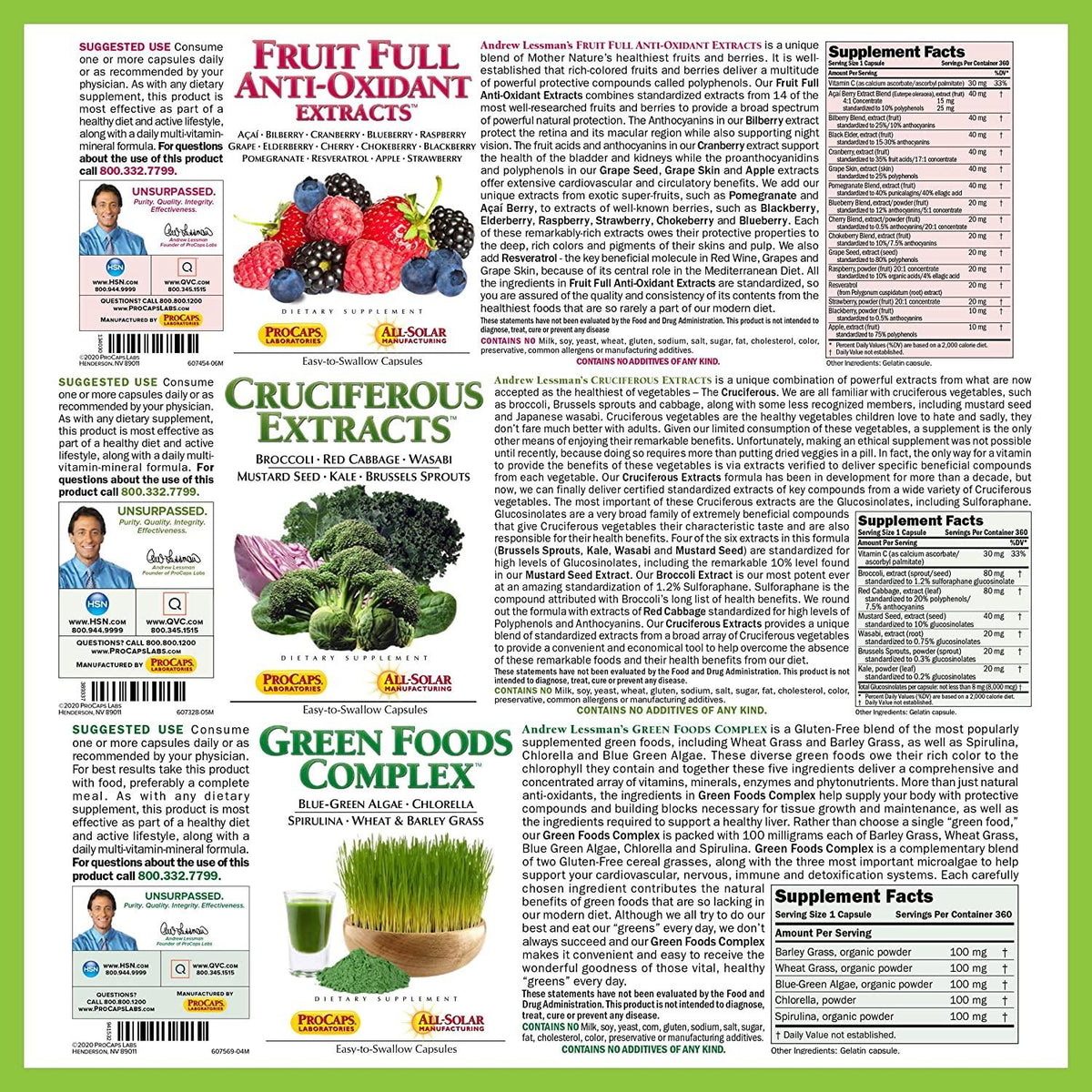 Andrew Lessman 3 Product Healthy Foods Bundle – 360 Count each of Cruciferous Extracts, Fruit Full Anti-Oxidant Extracts and Green Foods Complex. Provides Nutritional Benefits of 20+ Healthiest Foods.