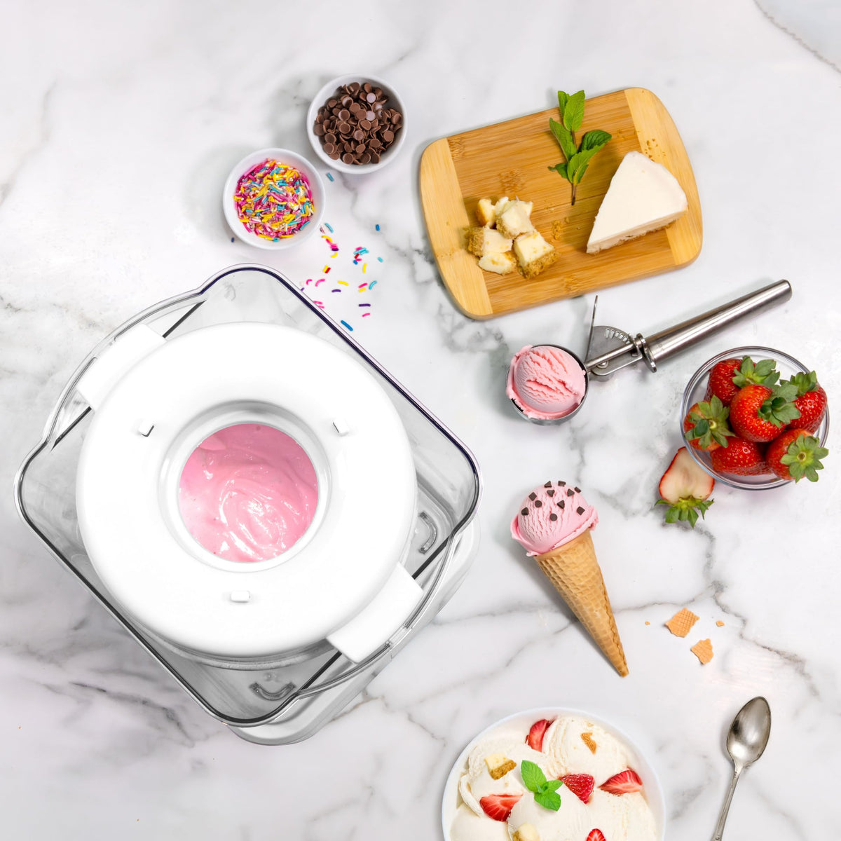 Electric Ice Cream Maker with 2-Qt Double Insulated Gel Canister &  Steel Base - Makes Sorbet, Soft Serve, and Frozen Yogurt - White