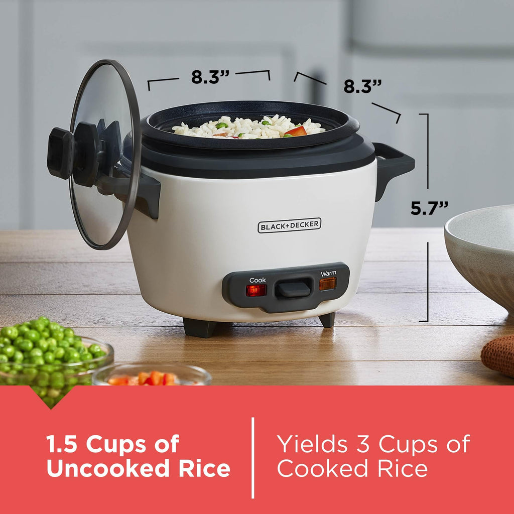 Rice Cooker, 1.5-Cup Uncooked (3-Cup Cooked) Rice, Steaming Basket, Removable Non-Stick Bowl, One-Touch, White