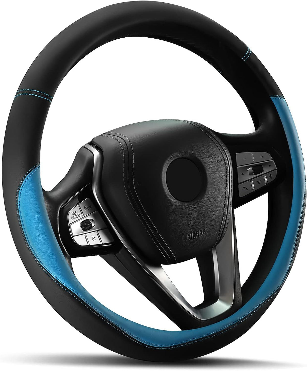HOTOR Car Steering Wheel Cover - Universal Car Accessory for Diverse Cars, Durable Leather Steering Wheel Cover with Anti-Slip Lining, for Steering Wheel with a Diameter of 15.5", Blue