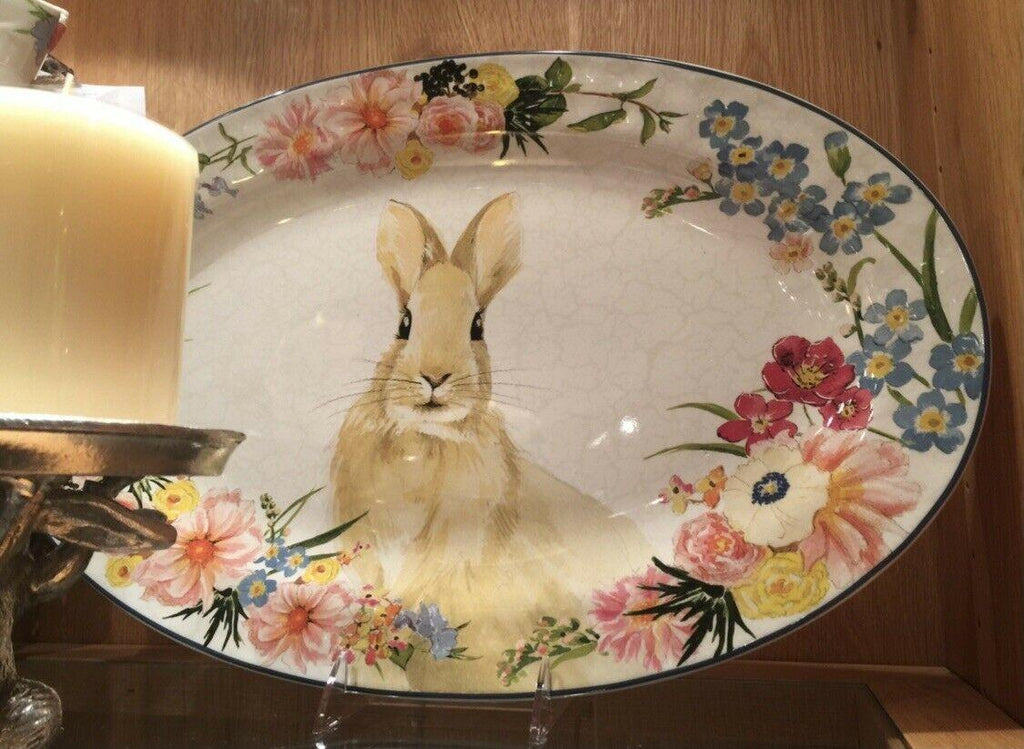 NIB  S/2 ~FLORAL BUNNY~ Footed SERVING BOWL &amp; Serve PLATTER ~EASTER~