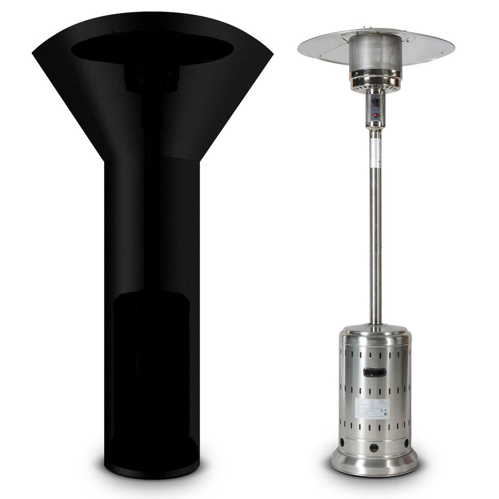 Dcenta 46000BTU Propane Stainless Steel Mushroom Outdoor Patio with Hollow Pattern on Tank housing, with Two Smooth-rolling Wheels,with Hose Set,with Black Cover,Pole in Two Pieces(Upper and Botto