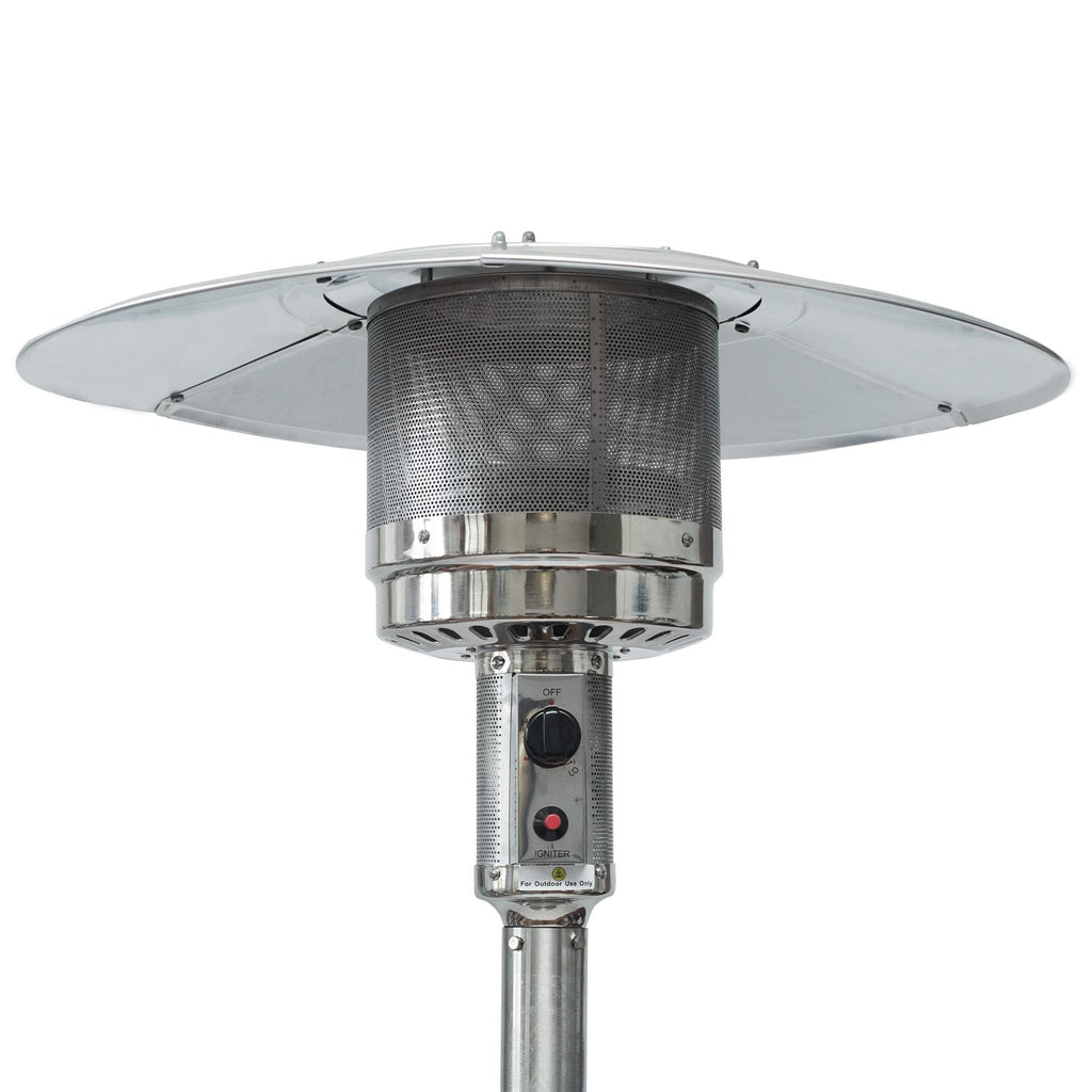 Dcenta 46000BTU Propane Stainless Steel Mushroom Outdoor Patio with Hollow Pattern on Tank housing, with Two Smooth-rolling Wheels,with Hose Set,with Black Cover,Pole in Two Pieces(Upper and Botto